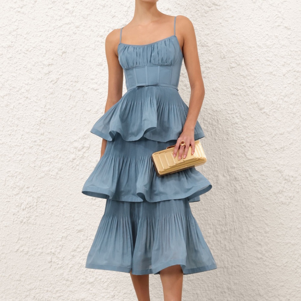 ZIMMERMAN PLEATED TIERED MIDI DRESS - SIZE 2 - NWT